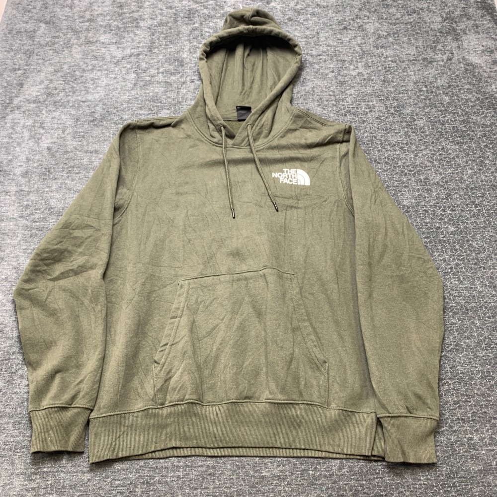 The North Face Hoodie Mens Medium Green Logo Graphic Fleece Lined Drawstring